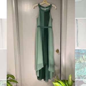 High-low green halter dress